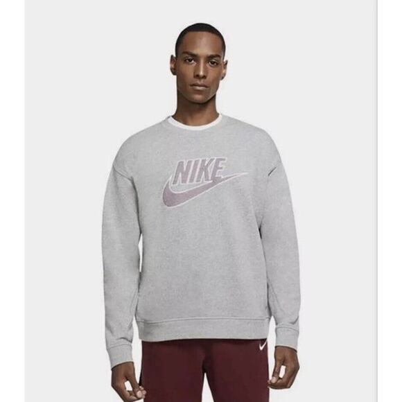 Mens Grey Purple Nike Sportswear Crew FT GX French Terry Crewneck Sweatshirt XL - Picture 1 of 10